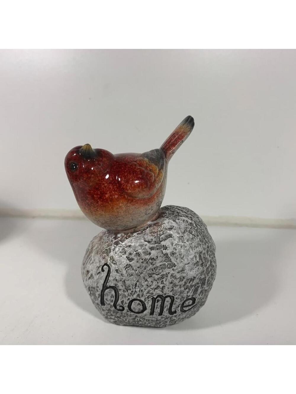Adorable Stoneware Red Bird on Rock "Home" Cardinal 5" T